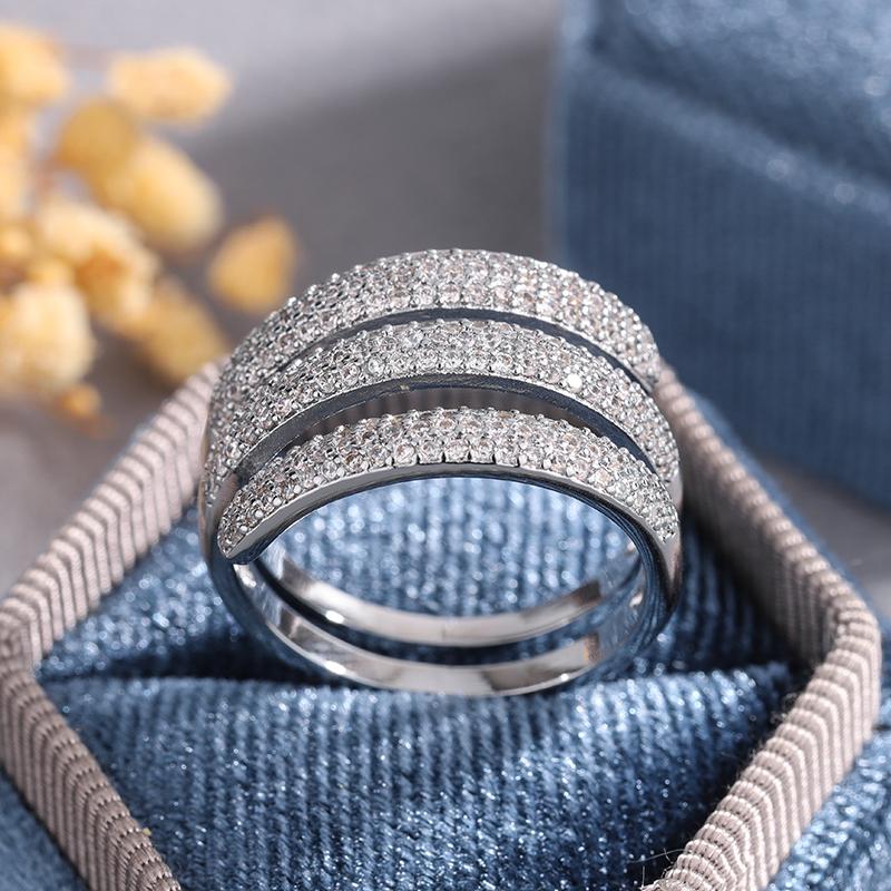Elegant Multi-Layer Full CZ Diamond Ring for Women-925 Silver Stackable Statement Ring Party Jewelry Gift
