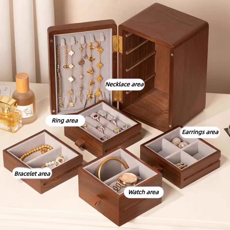 Vintage Wooden Jewelry Box Multi Layer Drawer Jewelry Storage Boxes Multifunctional Necklace Ring Earring Organizer Box