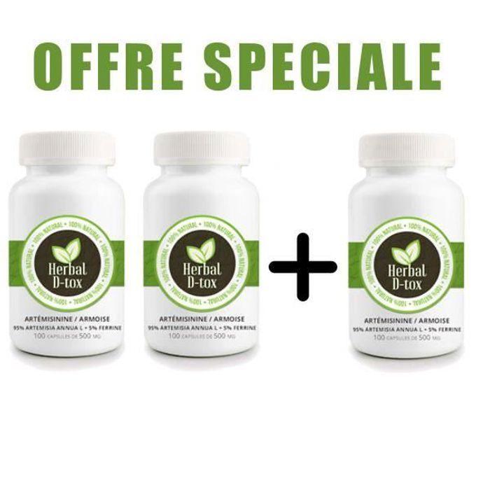 Voedingssupplement Herbal D-tox Artemisinine ~ Alsem (Artemisia Annua L) 95% + Ferrine 5%, 300 capsules x 500 mg - 2 + 1 GRATIS