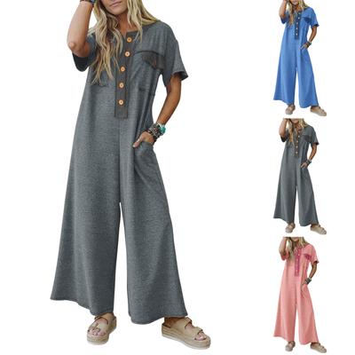 Damen Farbe Locker Weiter Bein Overall Hose