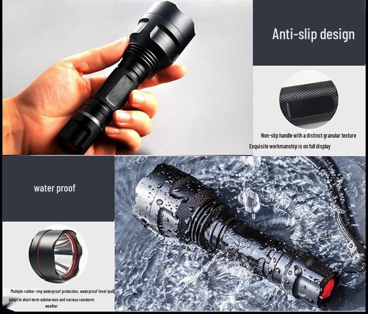 C8 High-Brightness Rechargeable Flashlight: Long Range, Waterproof, Durable, and Portable for Self-Defense