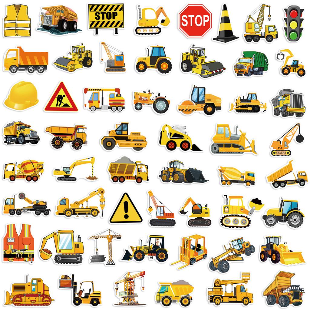50pcs Construction Vehicle Graffiti Stickers Phone Guitar Laptop Notebook Suitcase Water Bottles Waterproof Sticker Kids Toys