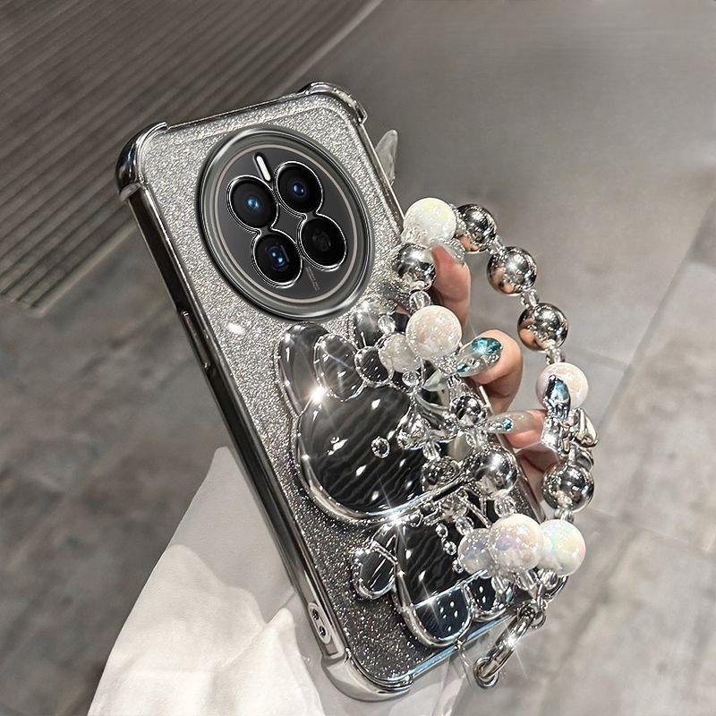 

Чехол для телефона с зеркальным кронштейном в виде кролика для magic 7 6 lite 5 pro Honor X9C X8C X7C С браслетом Четырехугольная амортизирующая оболочка с воздушной подушкой Case & Holder&Honor X9c серебряный