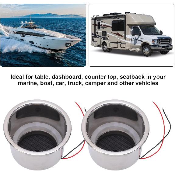 Akozon Luminous Cup Holder Insert, 2Pcs 8 LEDs Drink Holder With Draining Hole for Marine Boat Car (Green LED)