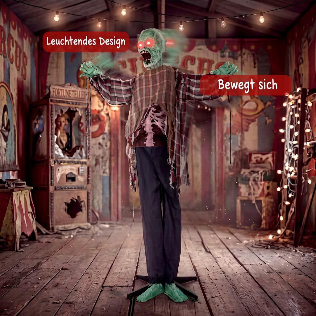 Animated Halloween Zombie Life-Size, 170 cm, with Sound and Touch Activation, Spooky Decoration