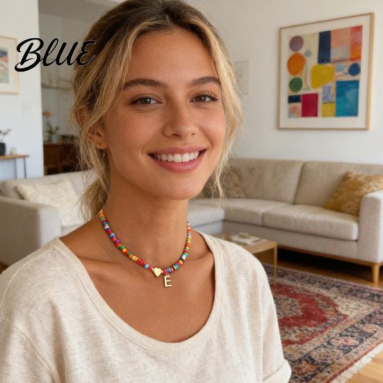 Collana Inossidabile Choker con Perline Donna Perline Colorate Ciondolo con Iniziale Perla