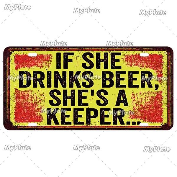 Drinking Beer Licenses Plate Garage Plaque Metal Tin Sign Decorative Car Plate For Living Room Door Club Garage Wall Decoration