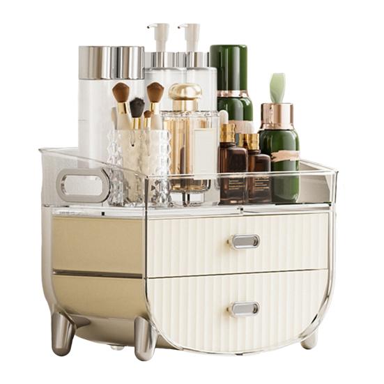 

Коробка для хранения косметики с двухъярусными ящиками, большая вместимость, прозрачный дизайн, не собирающий пыль, органайзер для косметики бежевый