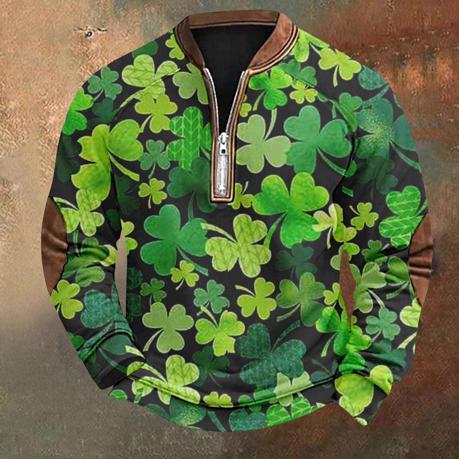 

Мужская ул.. День Патрика Винтаж Повседневный Свитшот на молнии Повседневный Топ для активного отдыха XXL