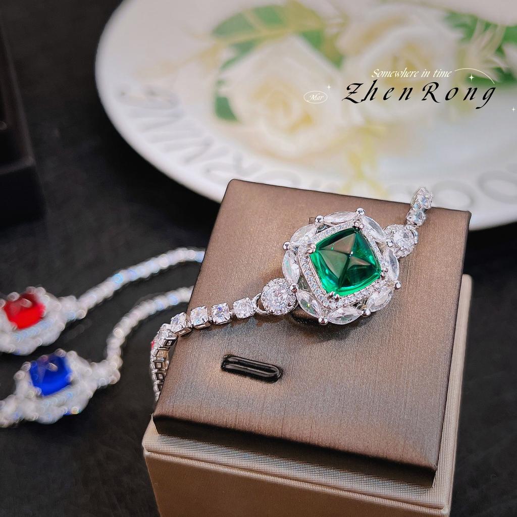 Temperament Cultivation Ruby Sugar Tower Cut Light Luxury Color Treasure Bracelet High Carbon Diamond Emerald Royal Blue Diamond Women