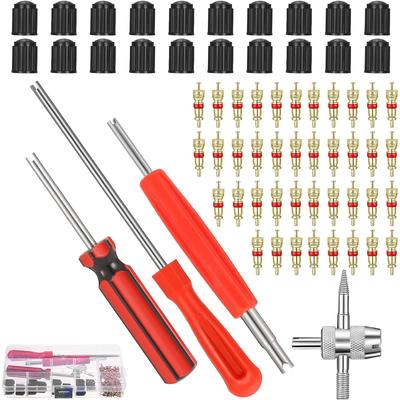 64 Pieces Valve Core Repair Tool, 3 Pieces Car Bike Tire Valve Remover, 1 Piece 4-way Valve Core Tool, 20 Pieces Tire Valve Caps, 40 Pieces Valve Core