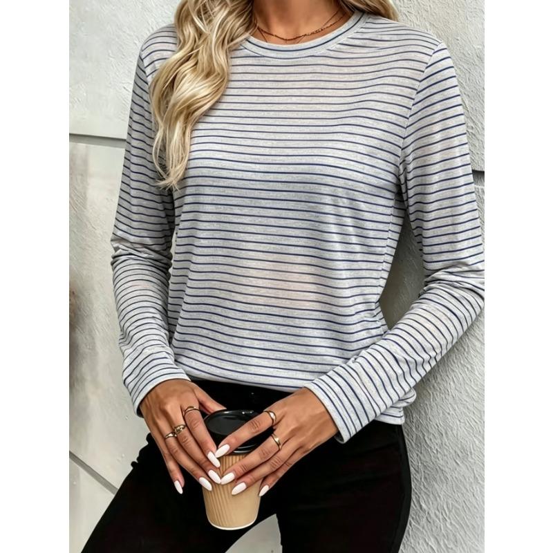 T-shirt décontracté à manches longues et col rond pour femme avec impression 3D