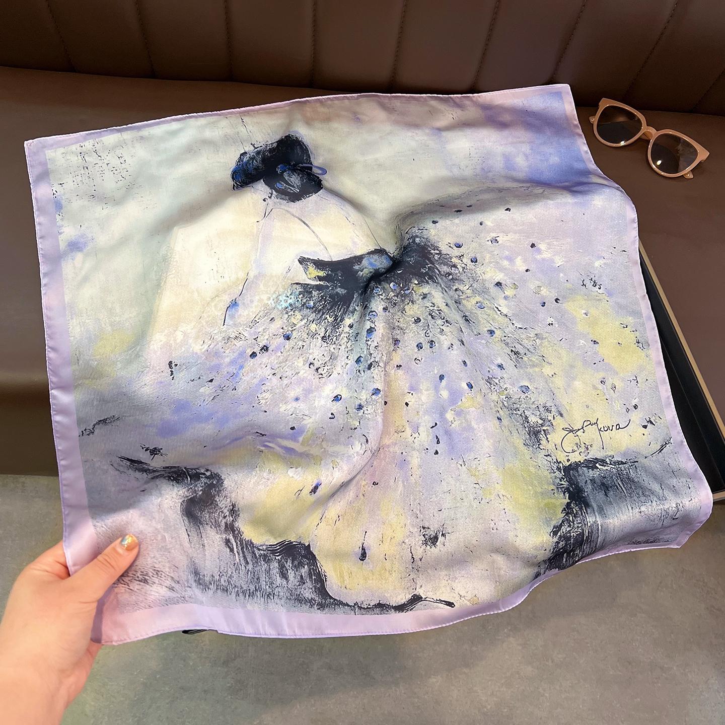 Korean Style Thin Silk Like Square Scarf For Women Elegant Versatile Gift 6565cm фиолетовый