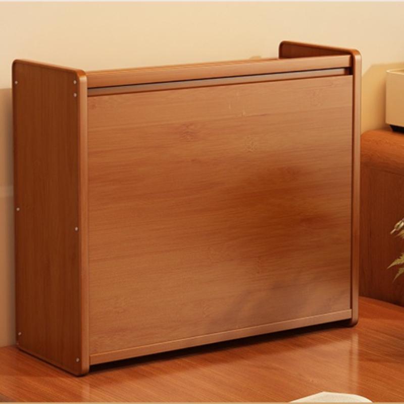 Armário de Armazenamento de Cozinha com Portas Decorativas em Rattan Sintético, Mini Armário de Armazenamento de Bancada de Bambu com Prateleira Organizadora com Porta Basculante, 1 peça