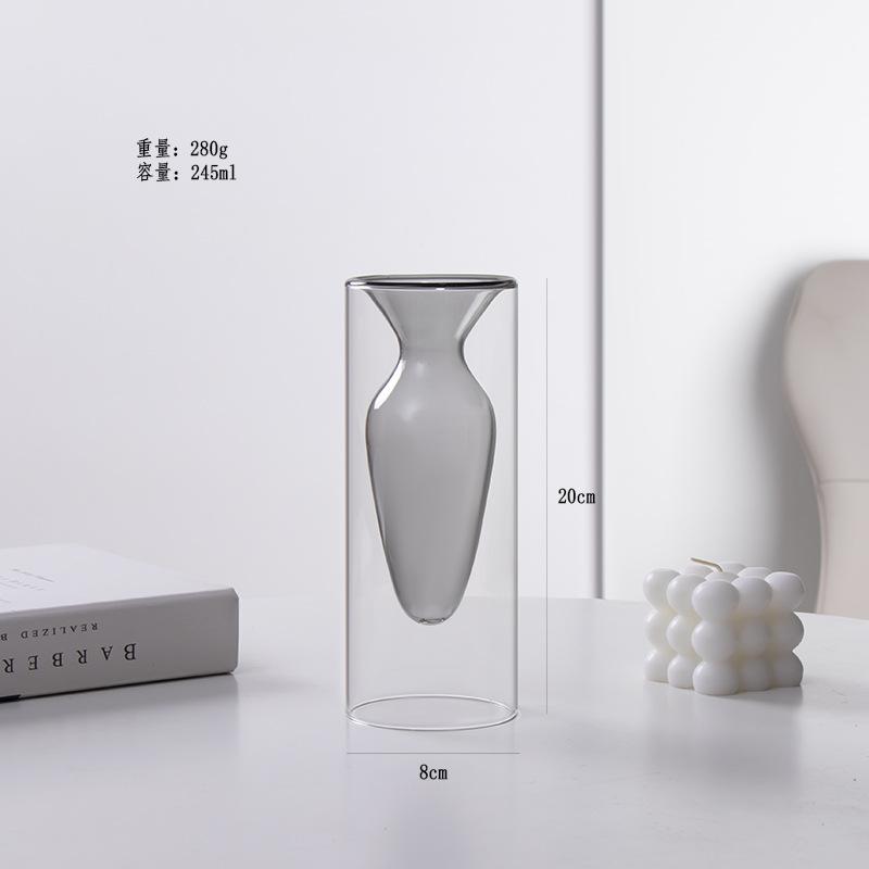 Colorful Double-layer Glass Vase, Vase Decoration Glass Vase Flowerpot Home Office Dining Table Decoration