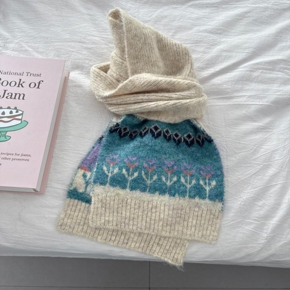 Warm Jacquard Knit Scarf Neck Protection Winter Scarf Retro Woolen Scarf Autumn Winter
