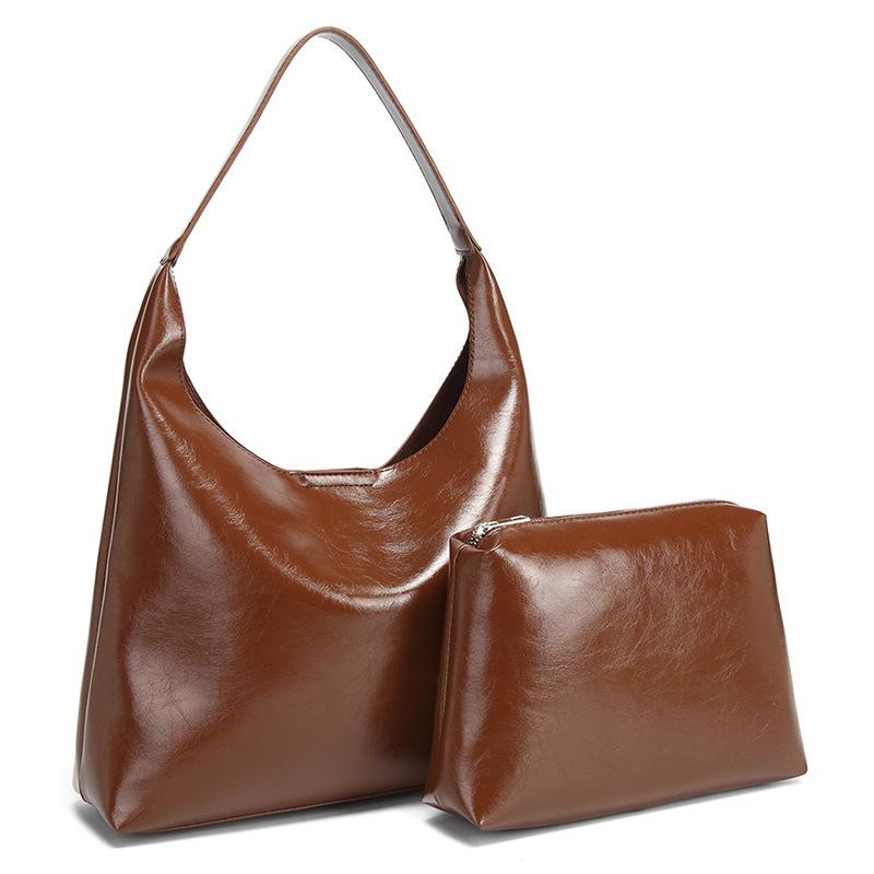 Lazy Style Retro Large-capacity Tote Bag Female Oil Wax Leather All-match Commuter One-shoulder Handbag