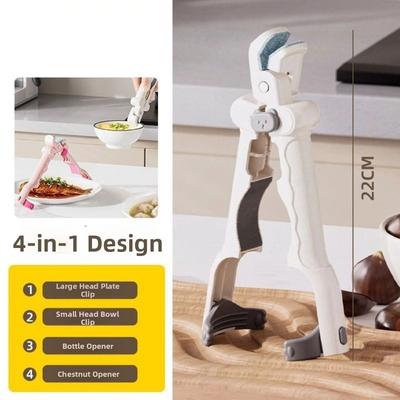 Pince 3en1 Portable Anti-Échaudure Poignée en Silicone Antidérapante Décapsuleur Créatif Ergonomique Pince Lève-Plat Ménager