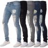 European & American Men's Ripped Trendy Black High-Waisted Slim-Fit Jeans