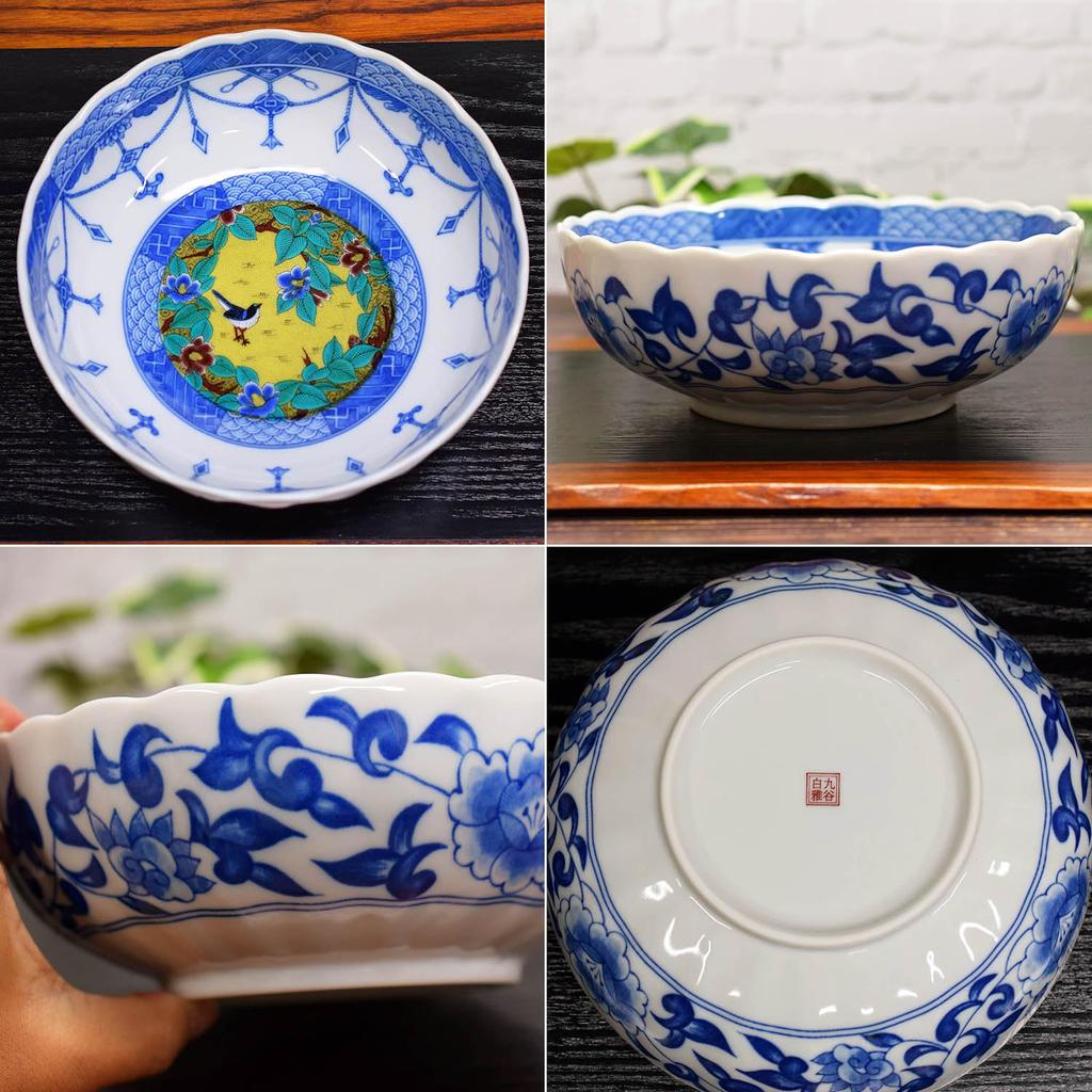 Japanese Warehouse Stylish Tableware Kutani Ware Bowl Yoshidaya Camellia and Bird Pottery Luxury Japanese Tableware Serving Bowl Bowl Made in Japan