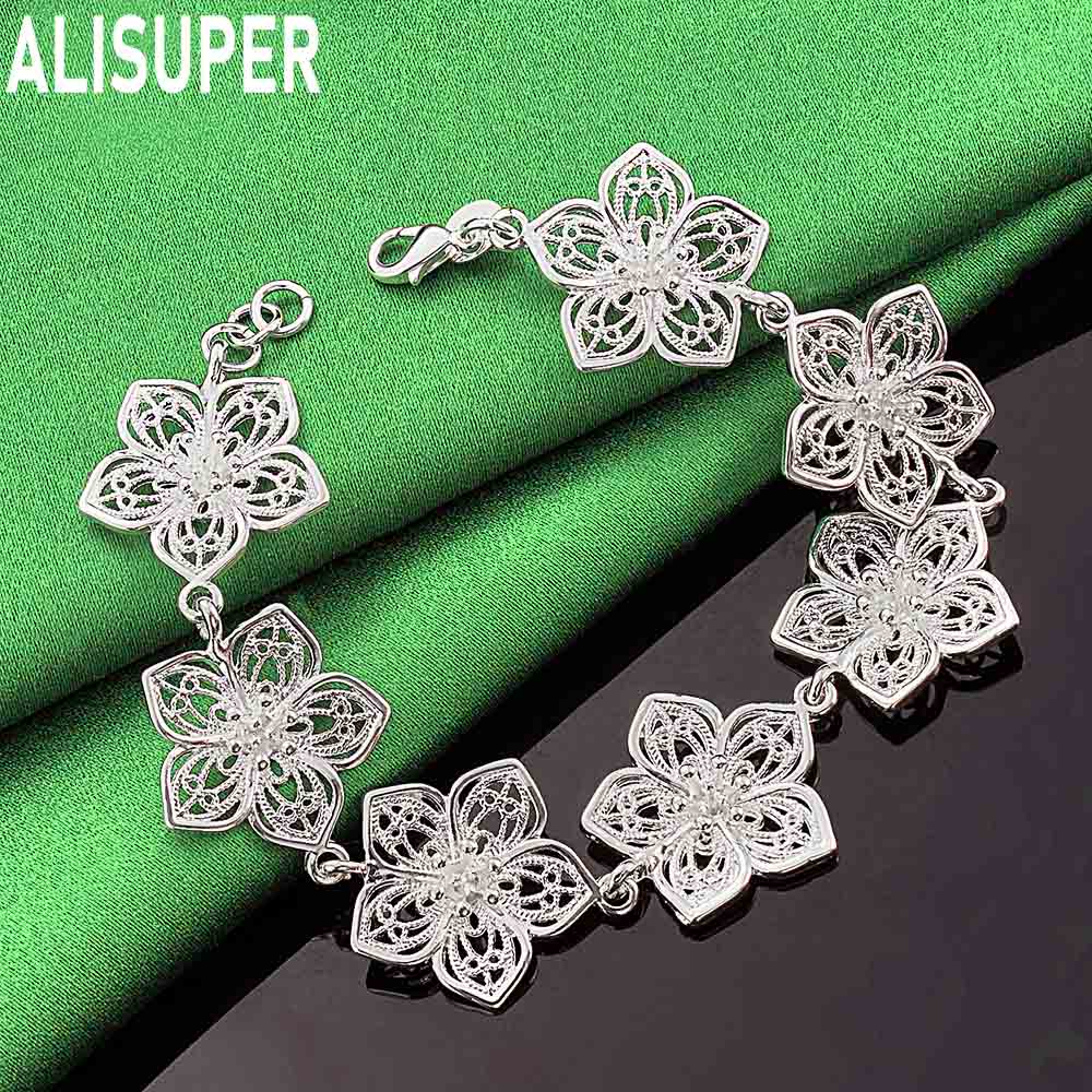 925 Sterling Silver Vintage Openwork Floral Bracelet - Exquisite Gift Jewelry
