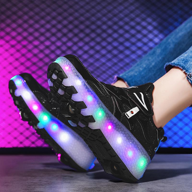 Skates LED charging model with switch runaway shoes double wheel adult lley shoes