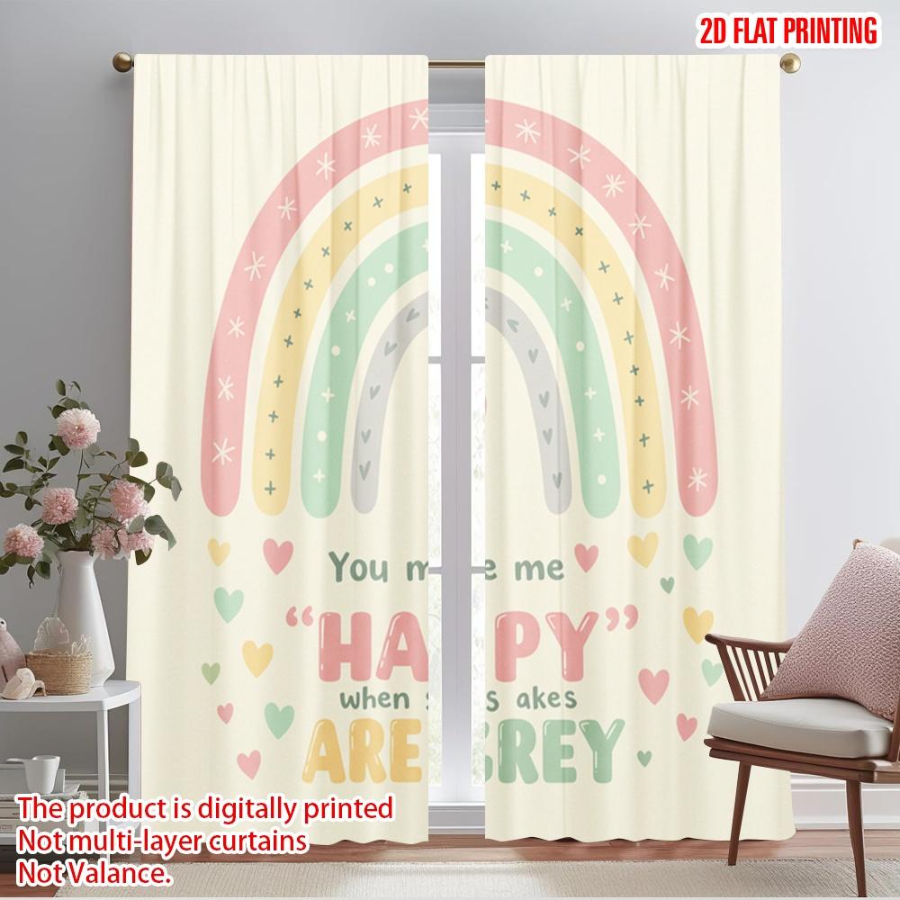 

2pcs 2D flat printing Window Drapes Happy Rainbow Hearts Polyester Without Electricity Family Party Use for Living Room Outdoor 52.50×116.00 CM 2pcs