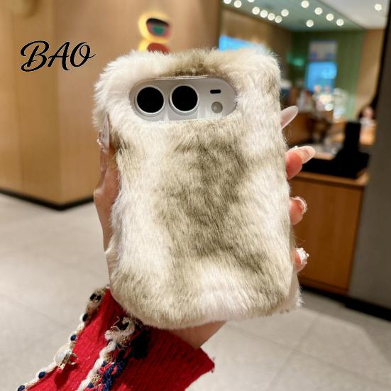 Warm Texture Phone Case Plush for IPhoneDuo, Fuzzy Gradient Color Cover with Soft Touch Autumn Full Protection, Cute Shockproof Foldable Shell, Winter