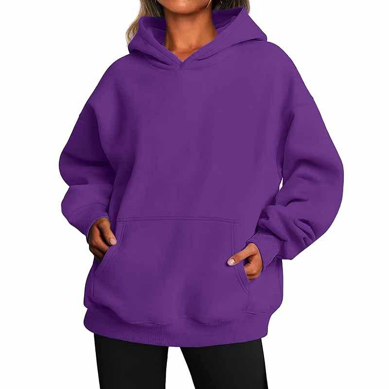 Womens Loose Fit Solid Color Hoodie Long Sleeve Casual Sweatshirt Daily Wear