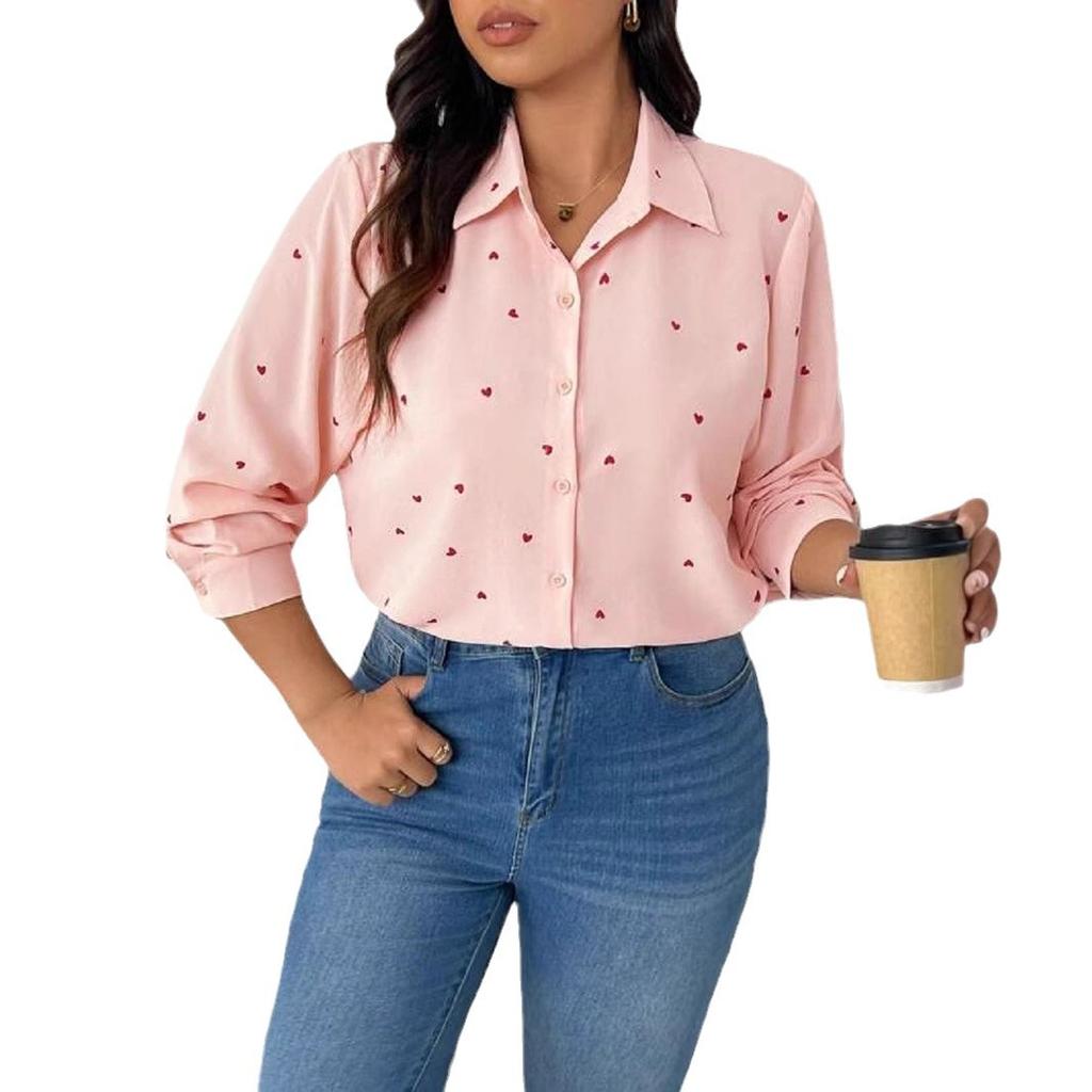Women's Long-sleeved Lapel Love Printed Shirt
