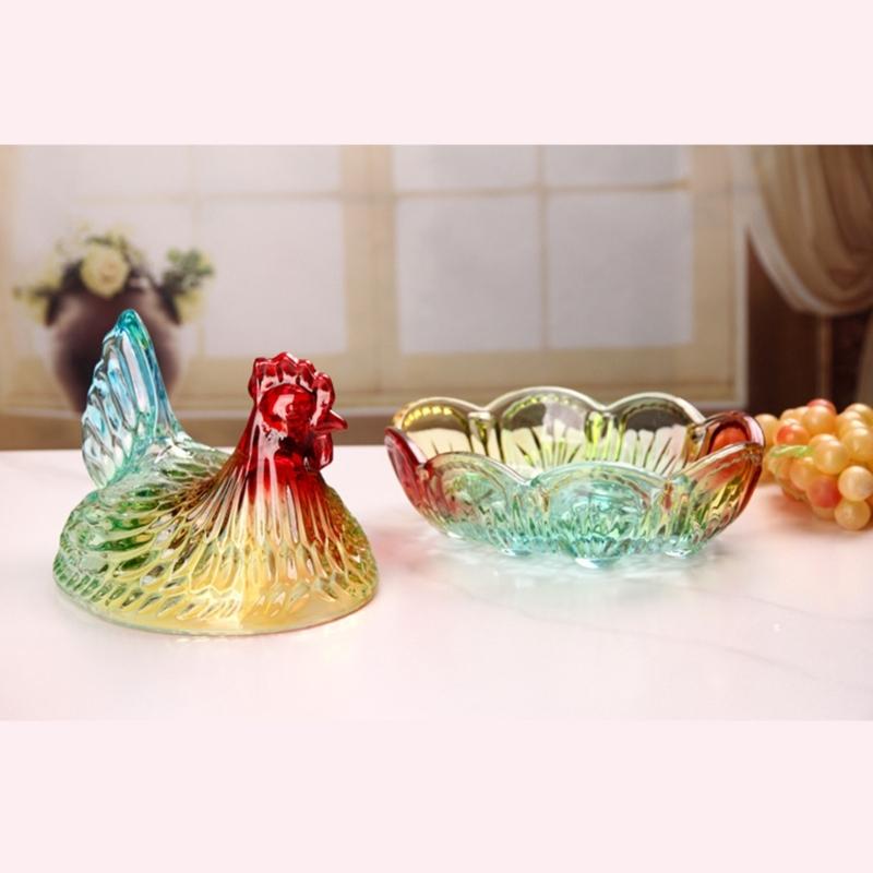 Glass Hen Candy Dish,Decorative Covered Candy Bowl with Lid Crystal Glass Chicken Shape Candy Jar Snacks Bowl Gift
