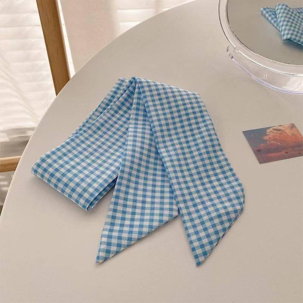 Fashion Light Blue Series Polka Dot Hair Band Plaid Pattern Thin Plaid Neckerchief Flower Plaid Head Band Hair Accessories