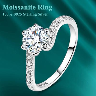 Echter Moissanit-Ring für Damen Funkelnde Hochzeits-Ewigkeitsringe 100 Kupfer 1 Karat Steinpassendes Klassisches Schmuckgeschenk