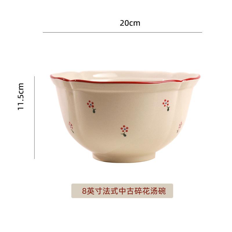 Retro Ceramic Tableware Set Household Underglaze Rice Bowl Color Plate Soup Bowl High Value Housewarming Tableware Bowl Plate