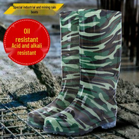 Men's Waterproof High Tube Rain Boots - Non-Slip Rubber Construction Boots