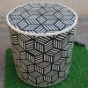 Wood Bone Inlay Drum Side Table, Bone Coffee Table Modern Patterned Cylinder Decor Table | Modern Cube Pattern Side Table | Central Table