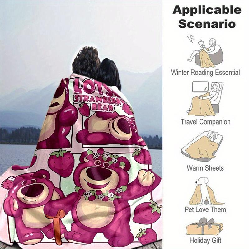 1 pezzo, Orso Fragola Lotso Coperta per Arredamento Casa: Una Coperta Morbida e Accogliente per la Tua Camera da Letto, il Soggiorno o le Avventure di Viaggio, Coperta Plaid in Flanella, da Esterno