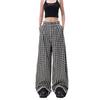 Retro British Style Plaid Striped High-Waist Wide-Leg Trousers