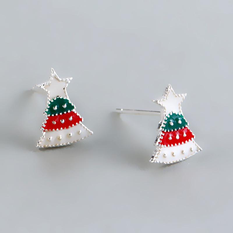 

Minimalist Epoxy Christmas Tree Earrings: Japanese & Korean-Inspired Rhinestone Star Studs for Women