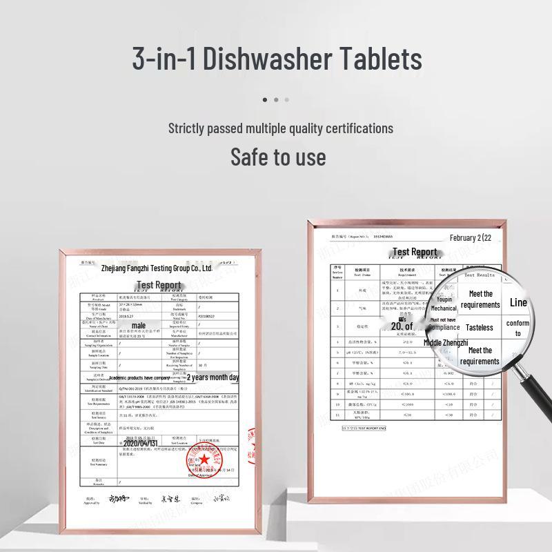 Multi-functional Dishwasher Tablets: Effective Stain & Oil Removal with Light Detergent.
