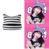 New Japanese Streetwear Harajuku Beanie Little Devil Striped Knitted Hat Women Girls Autumn Winter Cute Cat Ears Cap