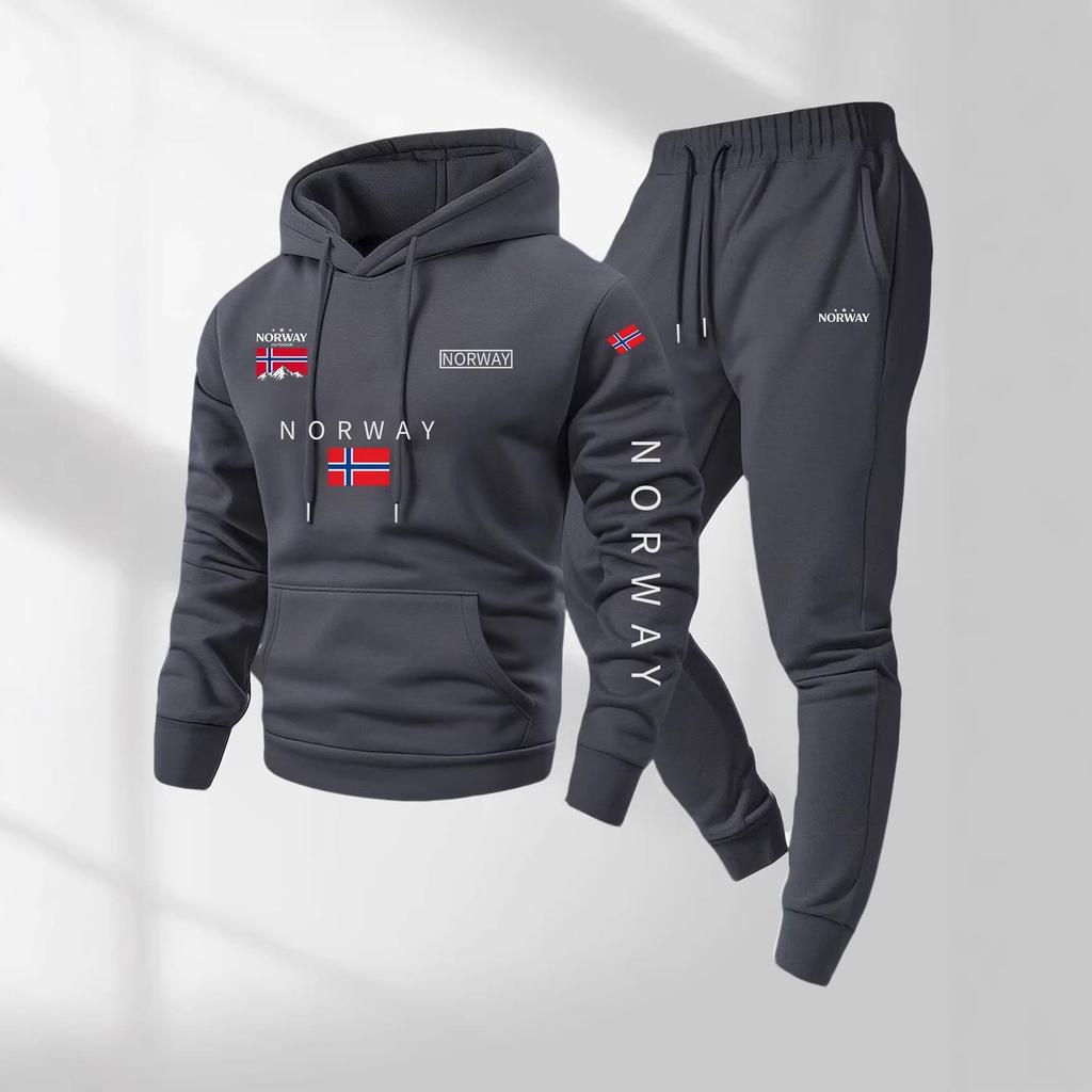 Erkek Sınır Ötesi Moda Spor Takımı - İlkbahar/Sonbahar Baskılı Bol Kapüşonlu Sweatshirt & Pantolon