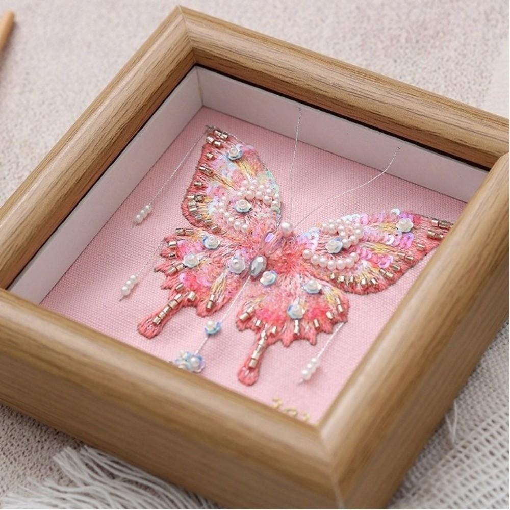 with Frame 3D Embroidery DIY Material Kit Holiday Gifts Handmade Embroidery Beaded Butterfly Picture Needlework Beads Embroidery