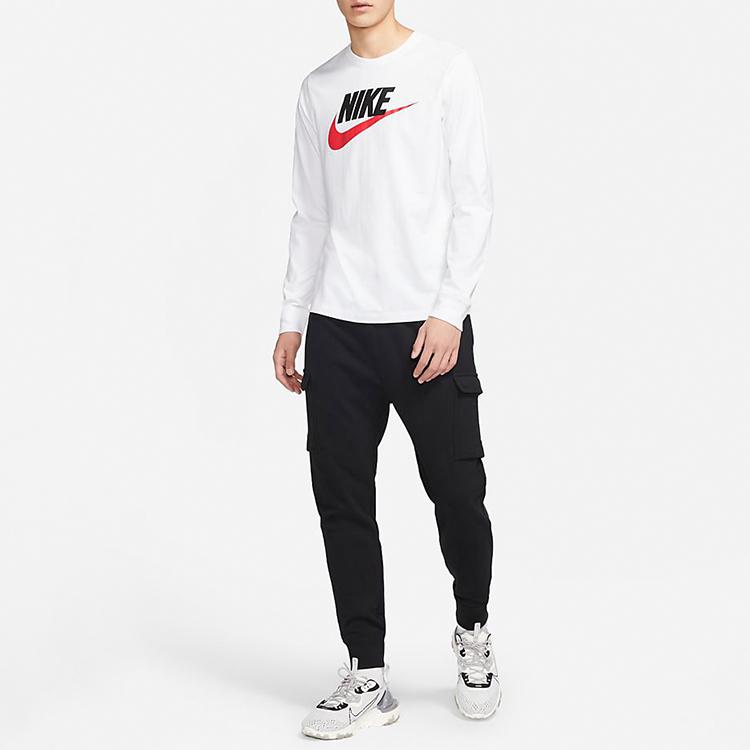 Nike Sportswear Futura Icon Logo Print Casual Crew Neck Long Sleeve T-Shirt Men Tops White CI6292-102