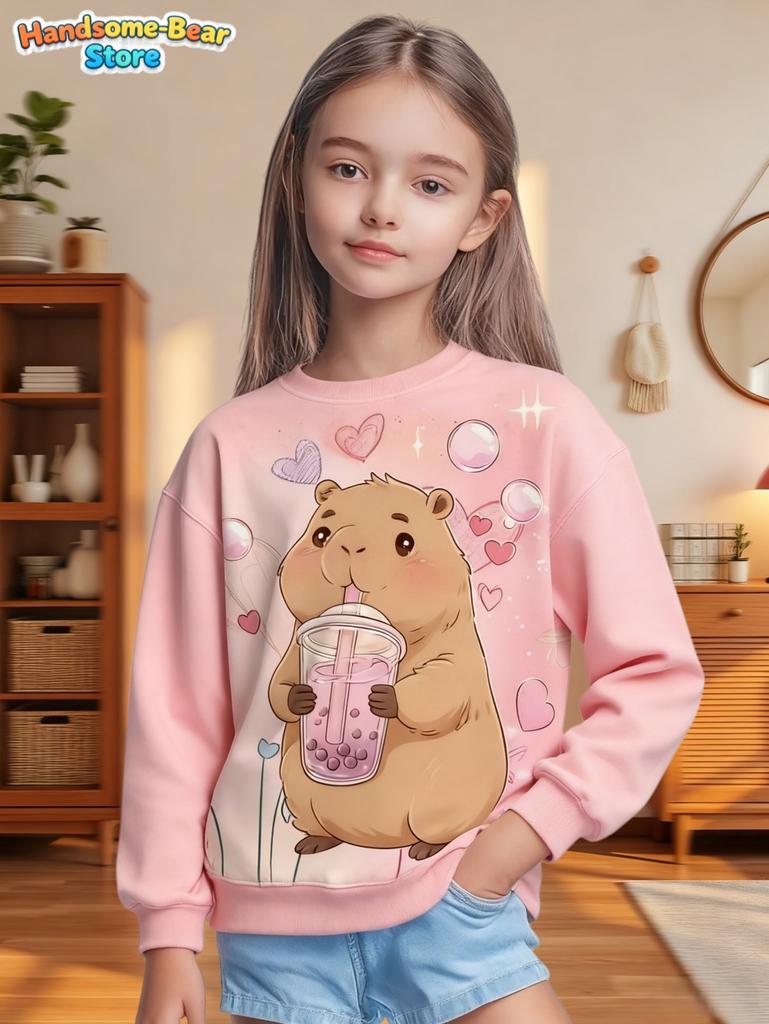 Capybara Sweatshirts Kawaii Cartoon Graphic Kids Hoodie Harajuku Girl Tops Fashion Cute Animals Long Sleeves Children's Clothing