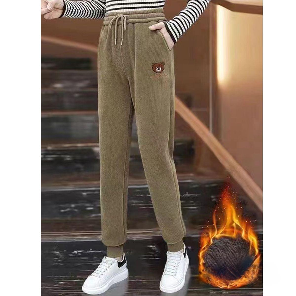 

Утепленные брюки с завязками на талии, женские зимние новые прямые теплые брюки с высокой талией, модные спортивные брюки 3XL хаки