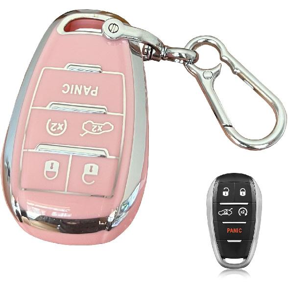 Key Fob Cover for Alfa Romeo Giulia Stelvio Tonale 5 Button Keyless Entry Remote for Car Key Protection Accessory (Pink-Gold)