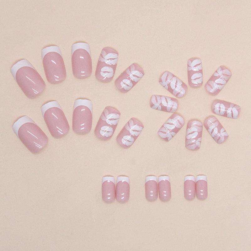 White French simple medium and long European and American ins style sexy lips manicure fake nails can be nails