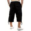 Summer Men's Black Cargo Capri Pants Multi-Pocket Elastic Waist Casual Knee-Length Shorts