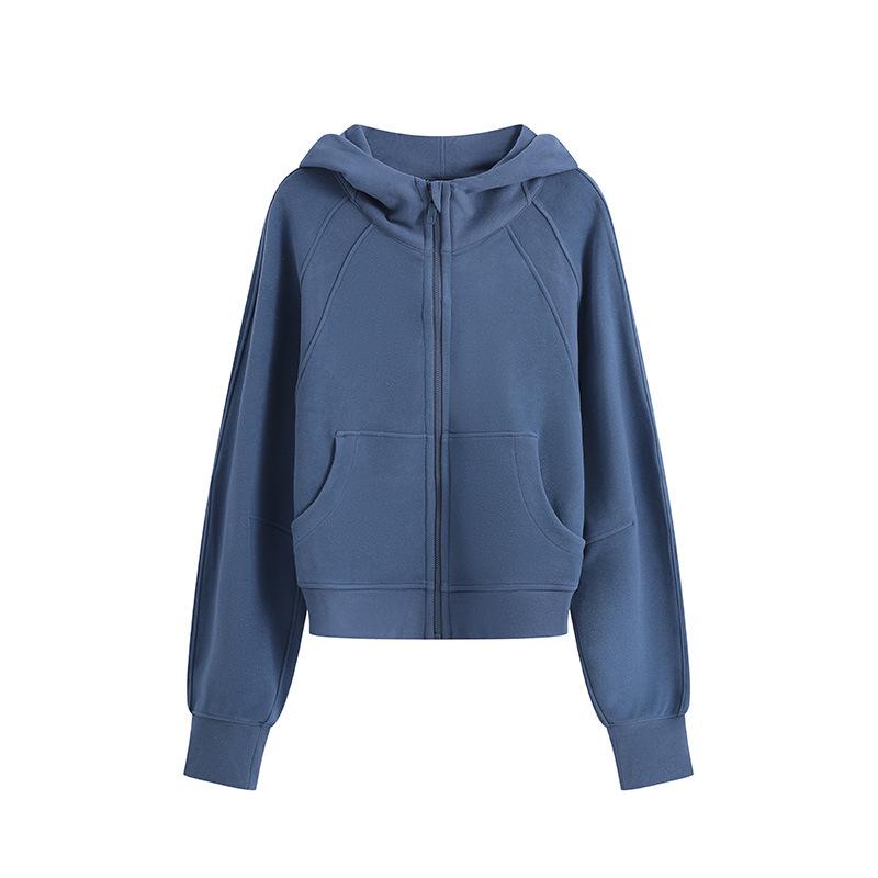 Damska bluza z kapturem zapinana na zamek, podszyta polarem - Ciepły kardigan sportowy z długim rękawem